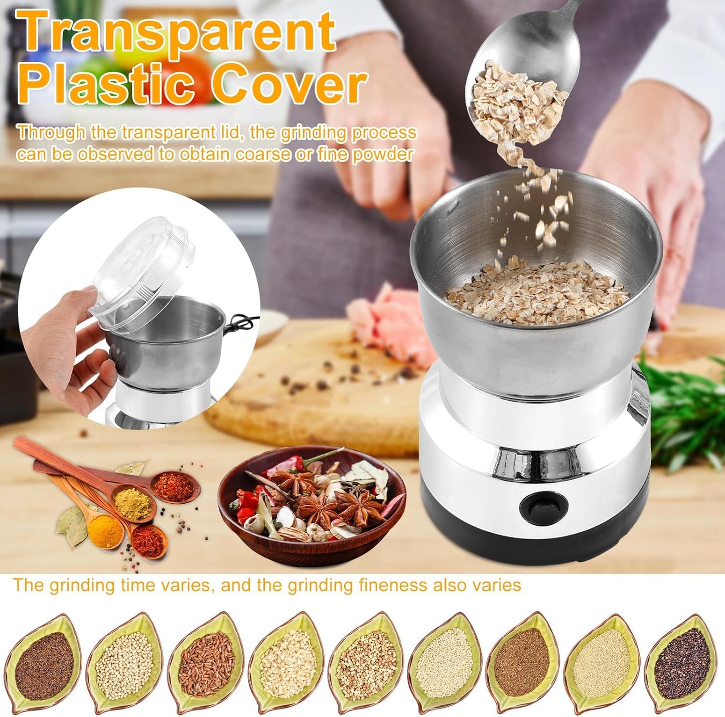 Electric Coffee Grinder, Mini Spice Grinder with 4 Stainless Steel Blades, 300ml Portable Mill Grinder for Home Kitchen