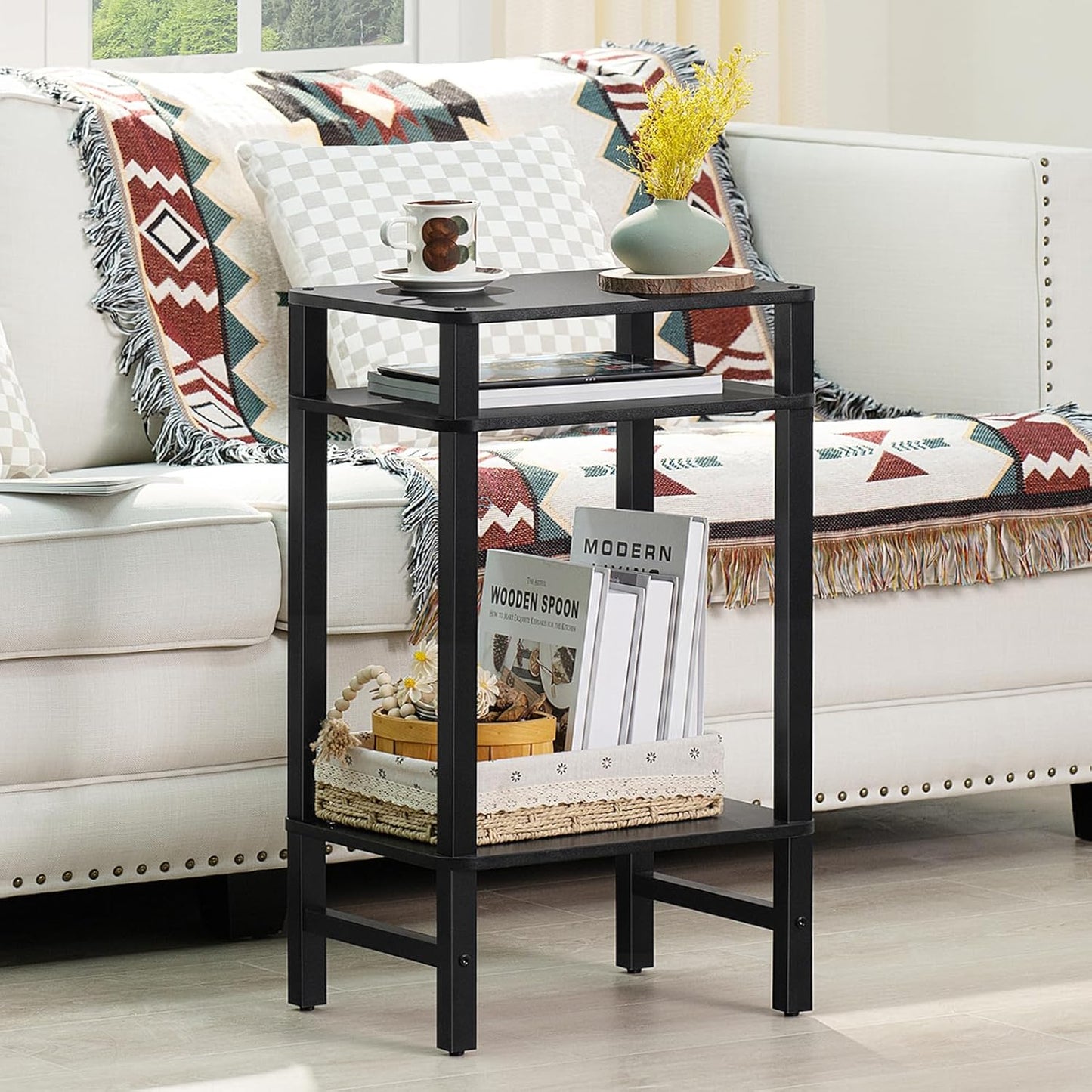 3-Tier YUFAM Side Table End Table Tall Night Stand for Living Room Bedroom Bathroom Office Furniture Black