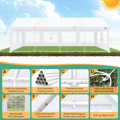 COBIZI 20x30 Party Tent Heavy Duty, Carpas para Fiestas 20x30 with 6 Removable Sidewalls & 4 Built-in Sandbags, Party Tent for Party Outside UV50+ Waterproof, White