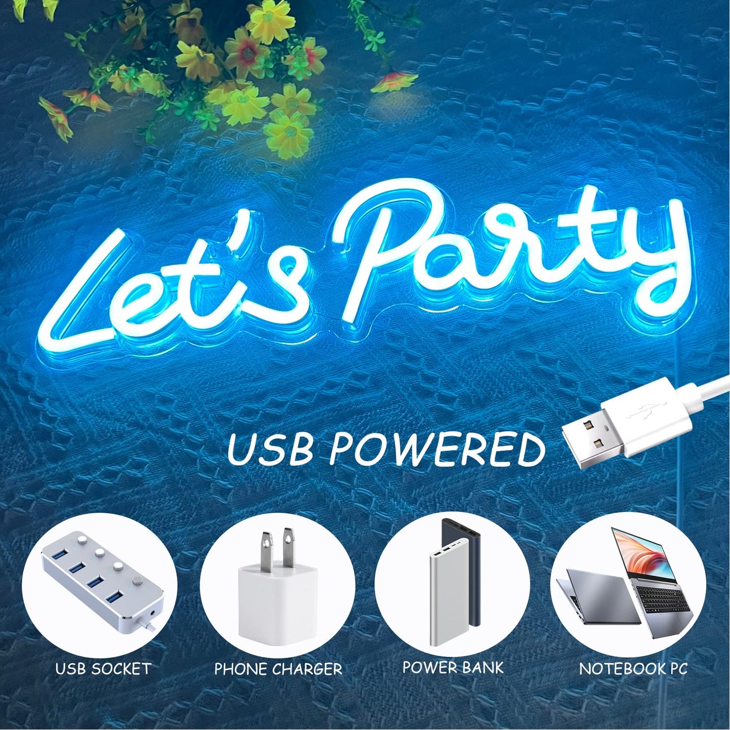 Let's Party Neon Sign, LED Neon Lights for Bedroom Wall Decor, Art Decorative Lights for Bachelorette Party, Engagement Party, Birthday Party, Living Room, Gamer Room Decor Aesthetic (Warm White)