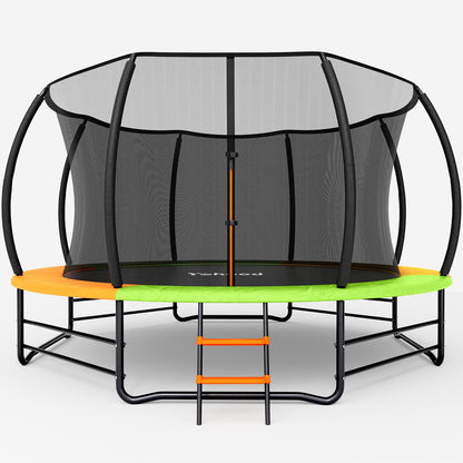 Yohood Trampoline Outdoor 12FT 14FT, Recreational Trampolines with Enclosure Net and Ladder, ASTM Approved for Kids and Adults, with Additional 8 Stabilizer Bars and Anti-Rust Coated Galvanized Frame