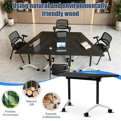 Folding Conference Table,Mobile Conference Room Tables with Wheels,47.2In Modern Seminar Tables,Flip Top Training Table for Office Classroom,Space-Saving Design