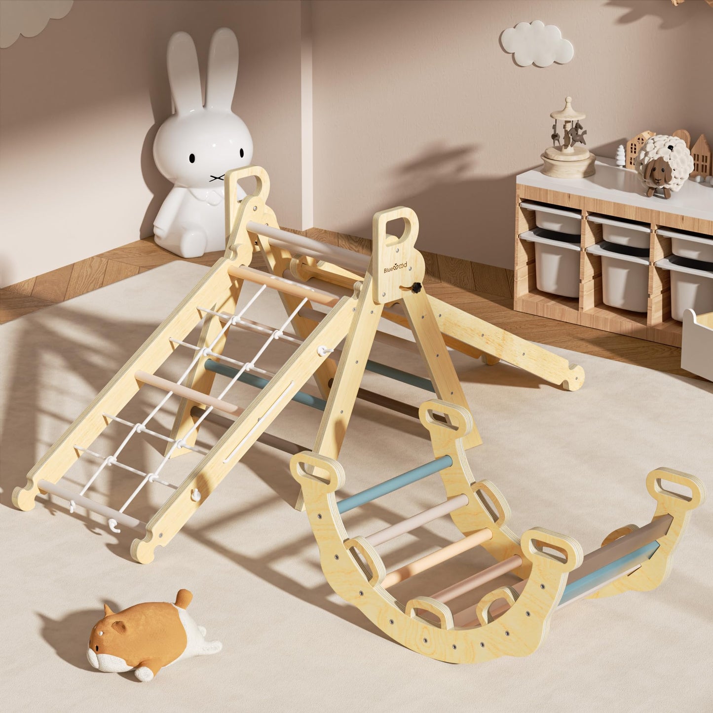 BlueWood 8 in 1 Pikler Climbing Set Indoor Arch Toys for Toddlers 1-3 Years