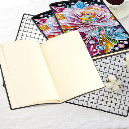 JISHSHAY Flower Diamond Art Notebook Journal Flower Diamond Painting Note Book Gem Art Sketchbook Mosaic Kits for Adults Diary Gem Painting Leather Journal Blank Notebook with Special Shaped Drills A5