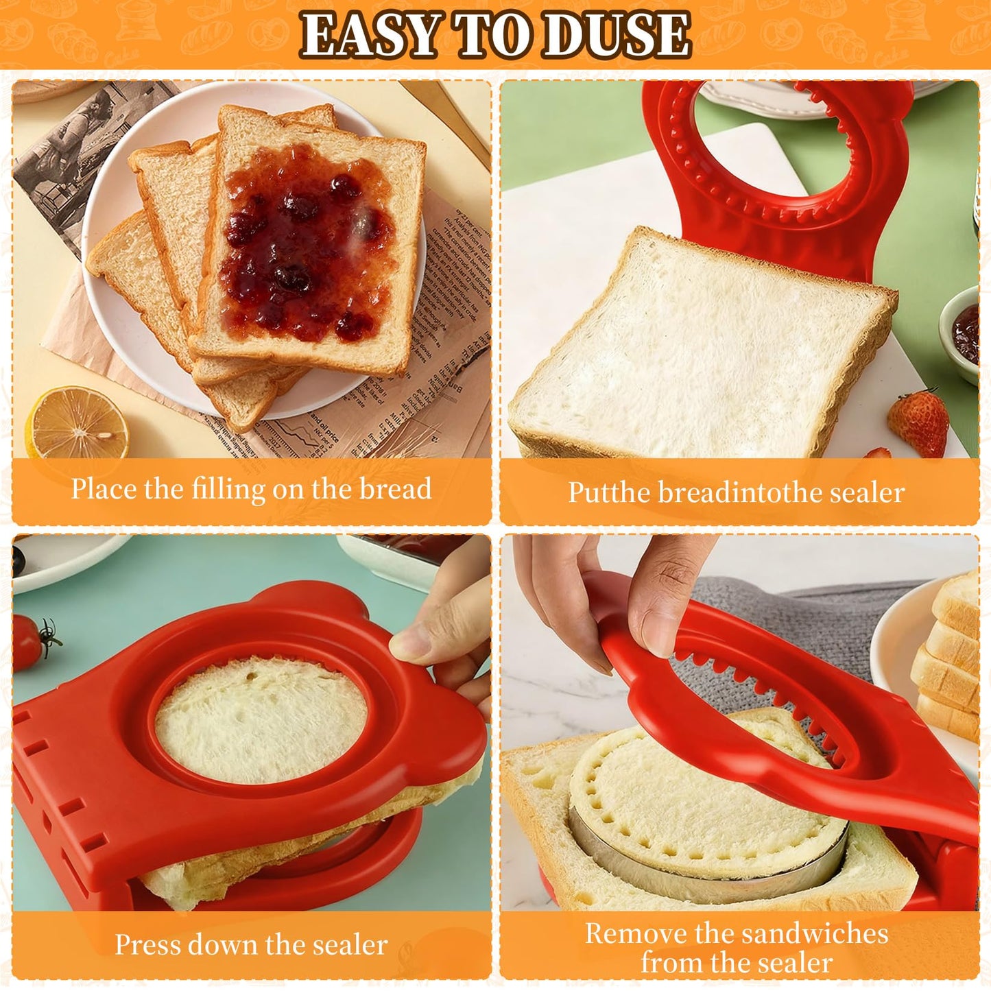 Uncrustable Sandwich Cutter, 2Pcs Uncrustable Sandwich Maker for Lunch,Square Gray and Round Red Crustless Breakfast Sandwich Cutter and Sealer Set,Great for Lunchbox
