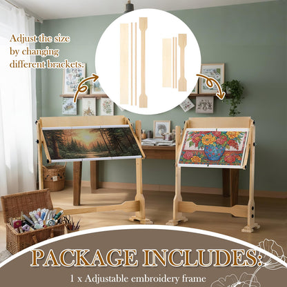 Colingmill Needlework Table and Adjustable Embroidery Stand, Cross Stitch Hoop Stand, Beech Wood Tapestry Cross Stitch Embroidery Frame Holder 21.5 x 16.3 and 44.3 x 16.3