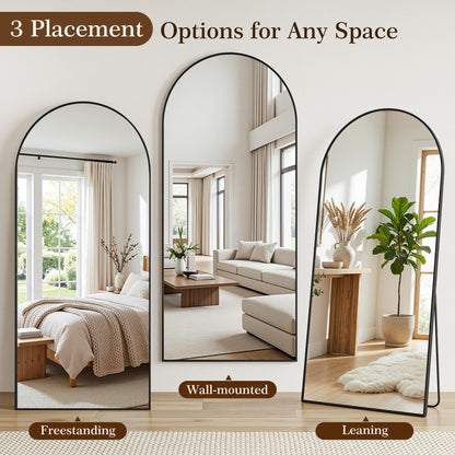 Homsion 81"x41" Arched Full Length Mirror with Stand, Free Standing Leaning Wall Mounted Aluminum Alloy Frame Mirror for Bedroom Living Room Cloakroom, Black