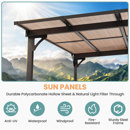Pamapic 10x20FT Wall Mounted Gazebo, Hardtop Lean to Gazebo with Aluminum Frame & UV Resistant Polycarbonate Roof, Outdoor Patio Awning for Deck, Porch, Lawn & Backyard