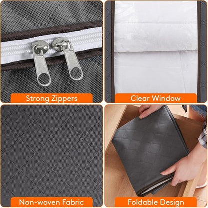Lifewit 100L Clothes Storage Bins - 6 Pack Foldable Bags with Lids, Clear Window & Reinforced Handles