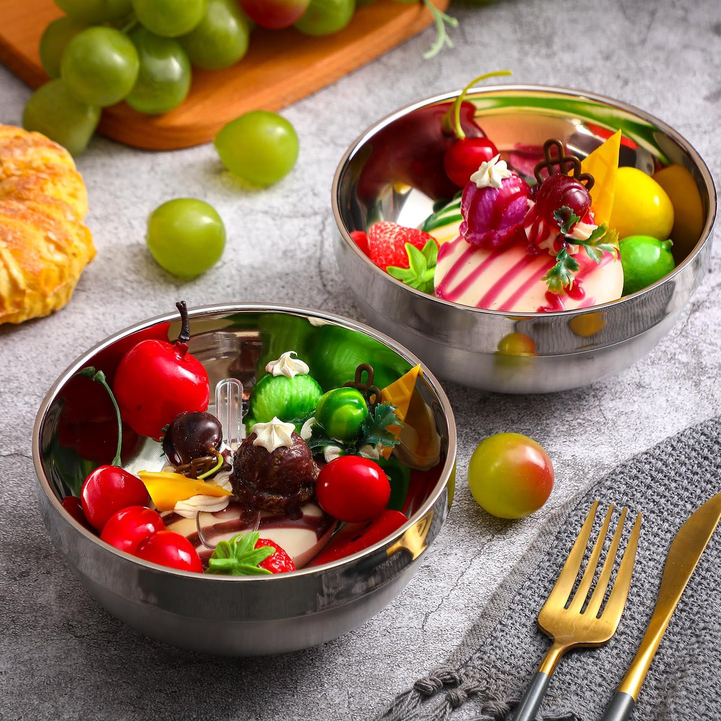 Funnymoom 4 Pack 24 Oz stainless Steel Bowls Double Walled Insulated Soup Ice Cream Metal Mixing Nesting Bowls for Serving Soup Rice Cereal