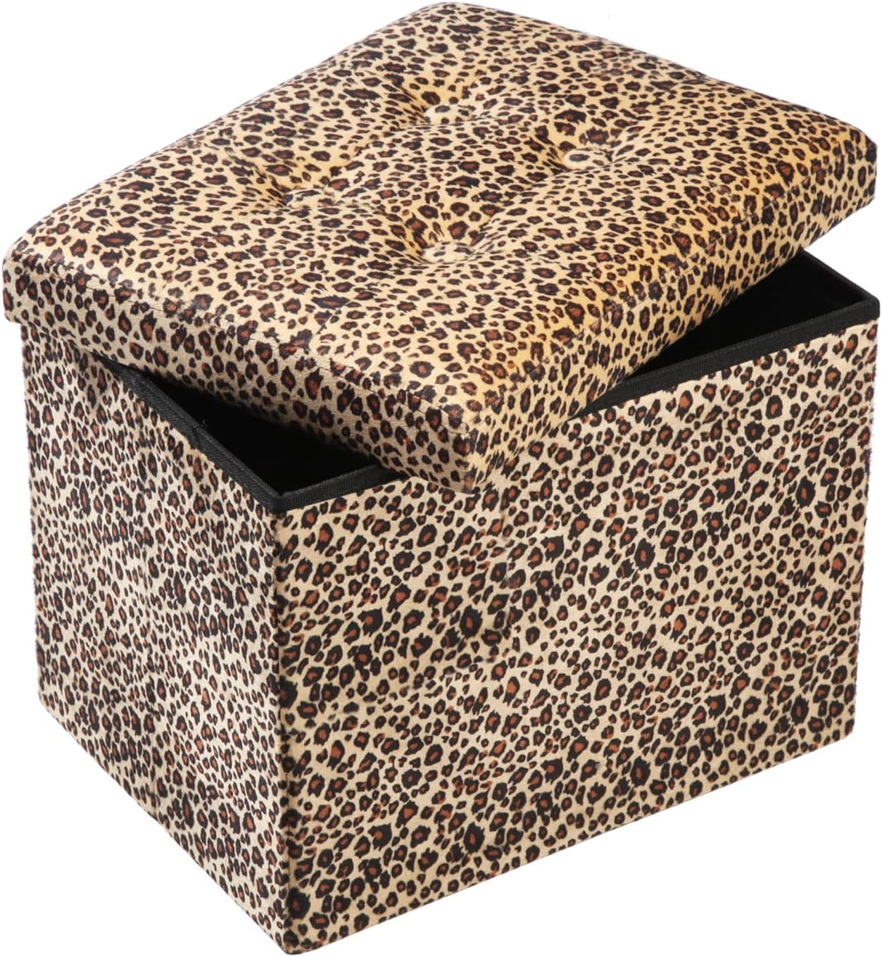 17x13x13inches ALASDO Ottoman Storage Ottoman Footrest Stool Foldable Foot Rest Footstool Bench for Living Room Leopard