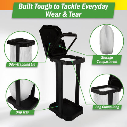 7 Wakeman Heavy Duty Black Trash Bag Portable Trash Bag Holder Stand with Bags - Collapsible Trash Can Camping, RV