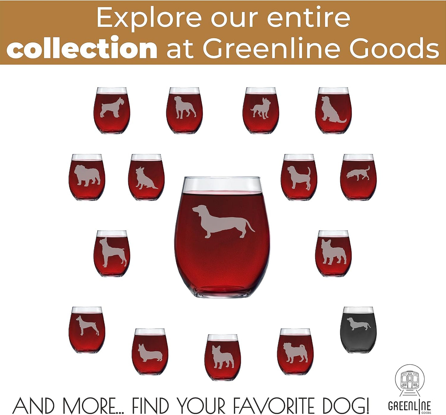 Greenline Goods Dachshund Stemless Wine Glass (One Glass) - Hand Etched Weiner Dog Lovers Gift