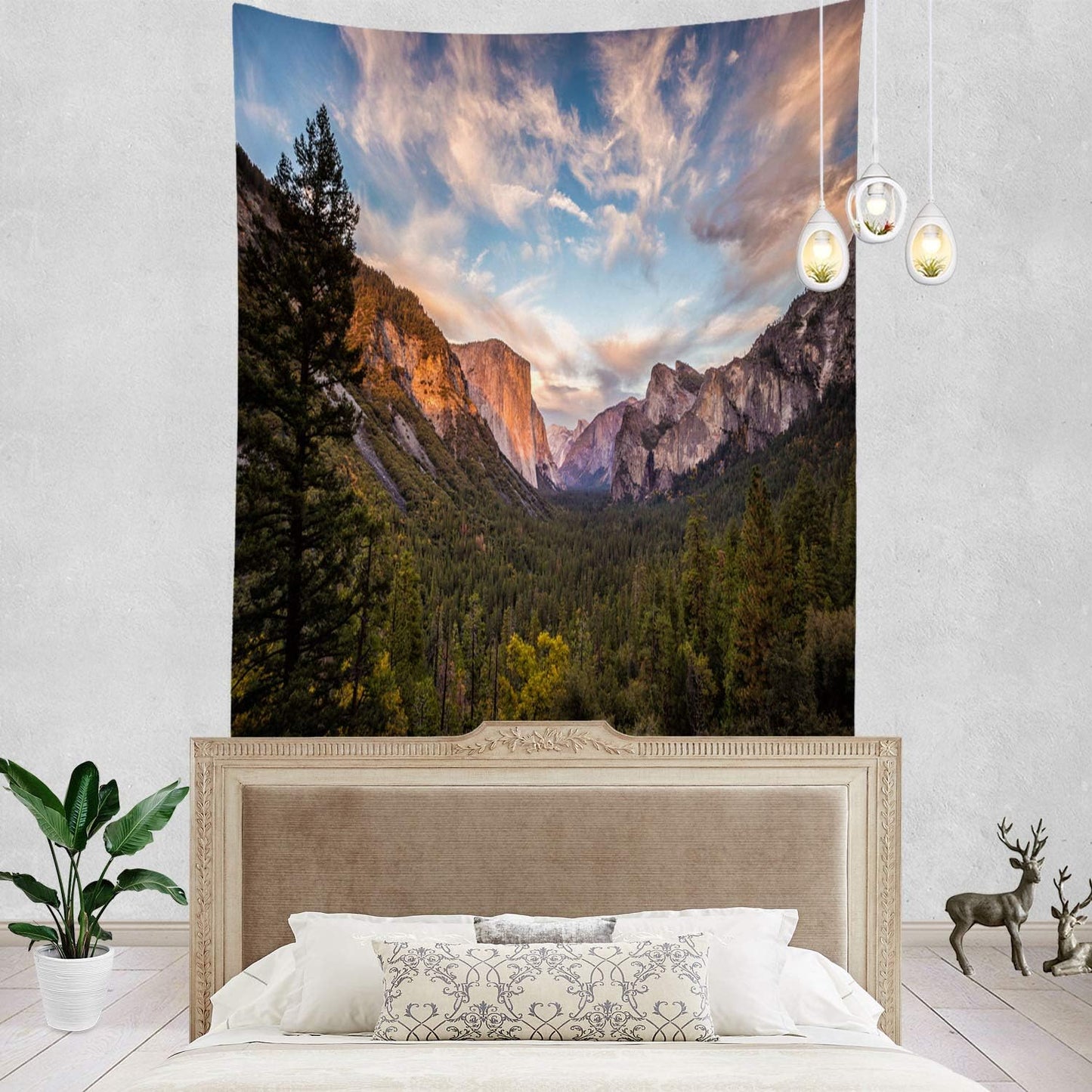Batmerry Yosemite Tapestry, Green Valley Mountain Landscape Wall Art Decor, 82.7 x 59.1 Inches for Bedroom Living Room