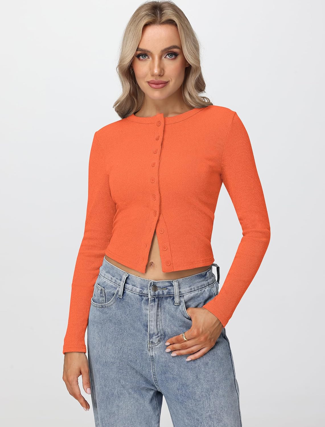 Womens Long Sleeve Tops Fall Lightweight Cardigan Cropped Going Out Shirts Ribbed Button Down Cute Trendy 2025