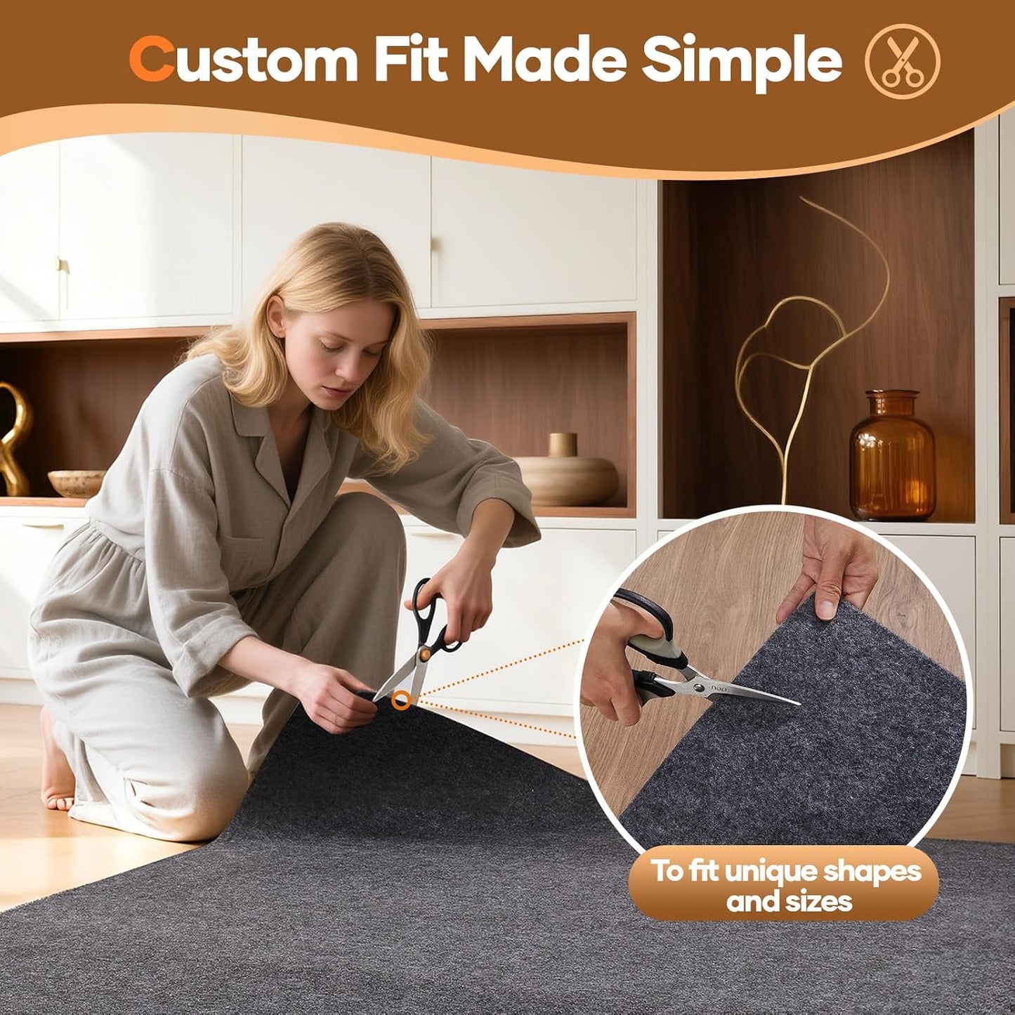 Veken Non-Slip Rug Pad Gripper - 8 x 10 Ft Felt & Silicone Backing | 1/8 Inch Thick Anti-Skid Mat