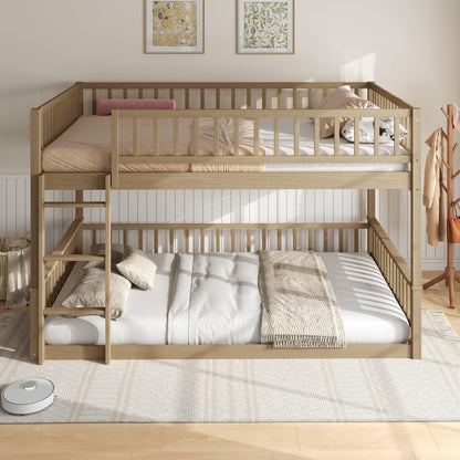 Merax Queen Over Queen Bunk Bed with Ladder & Guardrails - Solid Wood Double Bunk Bed for Adults/Teens, Convertible to 2 Separate Platform Beds, No Box Spring Needed, Walnut