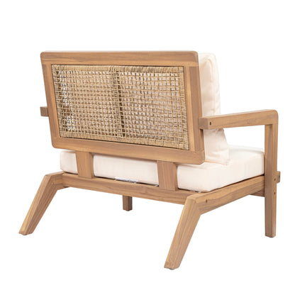Christopher Knight Home Maeve Set of 2 Mid Century Modern Patio Furniture Acacia Wood Club Chairs, Outdoor Lounge Chairs, Relaxing Armchairs/Accent Chairs with Cushions for Patio, Light Teak+Beige