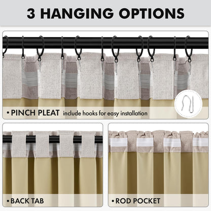 MIULEE 100% Blackout Linen Curtains for Bedroom, Ivory Solid Luxury Decor Thermal Insulation Room Darkening Drapes for Living Room Back Tab Rod Pocket 42 x 84 Inches, 2 Panels