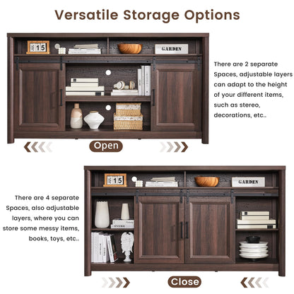 Farmhouse TV Stand for Living Room, Entertainment Center with Storage, Walnut TV Console for Bedroom, Media Storage Cabinet with Sliding Barn Doors & Adjustable Shelves, Fits 80 Inch TV, Rustic Wood