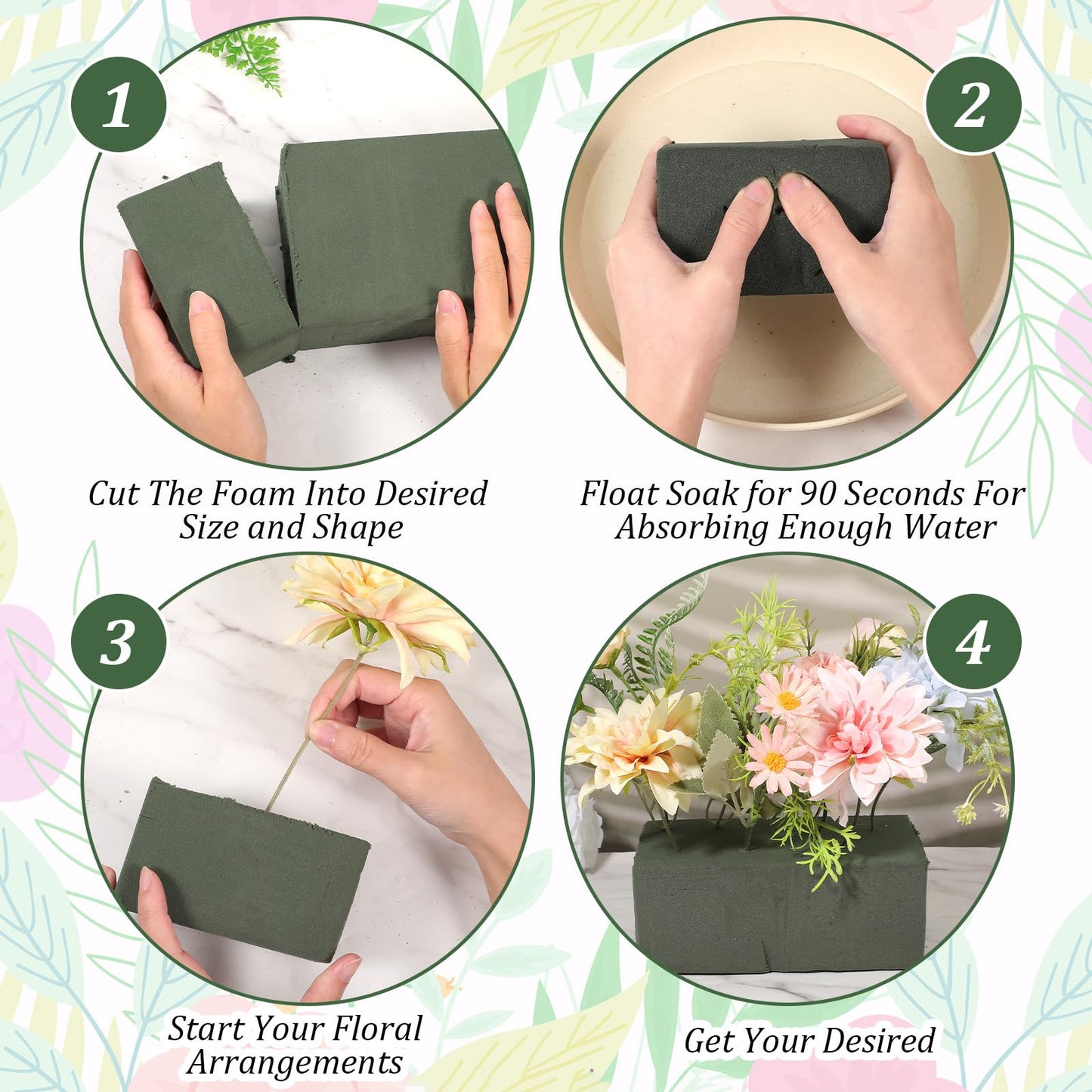 Ckhoid 6 Pcs Large Floral Foam Blocks for Fresh and Artificial Flowers Each (9" L x 4.1" W x 2.6" H) Wet and Dry Flower Foam for Wedding, Birthdays, Home and Garden Decorations (Green)