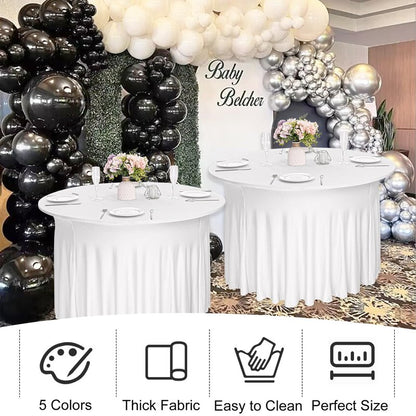 JALANCY 4 Pack 6FT Spandex Table Skirts Round Spandex Fitted Table Cover 72 Inch Washable Table Cloth for Wedding Trade Baby Shower Banquet Dining Table (White, 6FT)