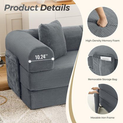 Trygoal 106.3" Oversized Convertible Sleeper Sofa Bed, L Shape Modular Sectional Cloud Sofa with Fixed-Shape Frame, Boneless Couch with Storage Pocket for Living Room, No Assembly Required, Gray