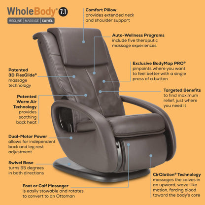 Human Touch WholeBody Swivel-Base Full Body Relax and Massage Chair - Perfect for Home Relaxation and Stress Relief | Warm Air Heating | Customizable Massage | Retractable Ottoman | Black Color, 7.1"