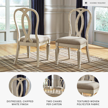 Signature Design by Ashley Realyn French Country Ribbon Back Dining Chair, 2 Count, Chipped White