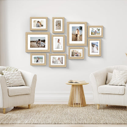 Povrgive Picture Frames, Made of Real Glass and Wooden Frame, Gallery Photo Frames Set of 10 for Collage Wall Decor, Multi Sizes Including 8x10, 5x7, 4x6 for Mounting or Tabletop Display, Wood