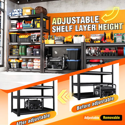 59 ''W Storage Shelves, 71‘’H Garage Shelving, Adjustable Garage Shelves, 3000lbs Heavy Duty Shelving ,5 Tier Garage Storage Shelves,Easy-To-Install Metal Shelf Storage Rack Shelving Unit 2 Pack