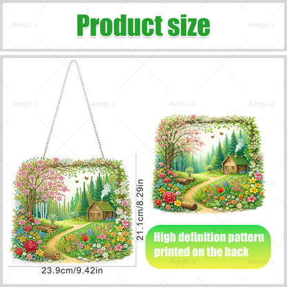 Aeepics Hanging Diamond Art Kit for Adult, DIY Diamonds Painting Pendant Ornament Kit, Acrylic Diamond Art Painting Board Kit (Cabin in The Wood)