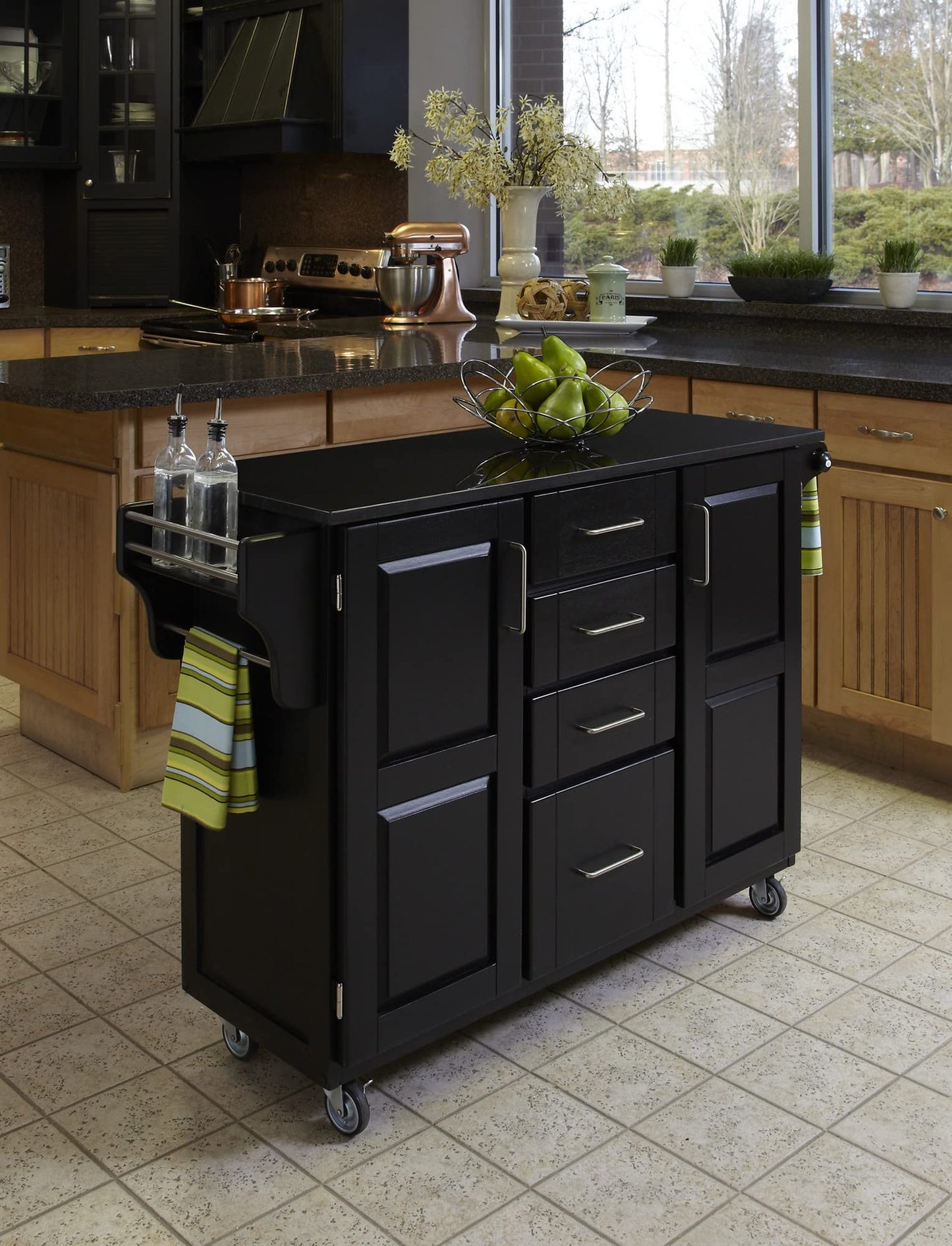 Create-a-Cart Black 2 Door Kitchen Cart with Black Granite Top by Home Styles