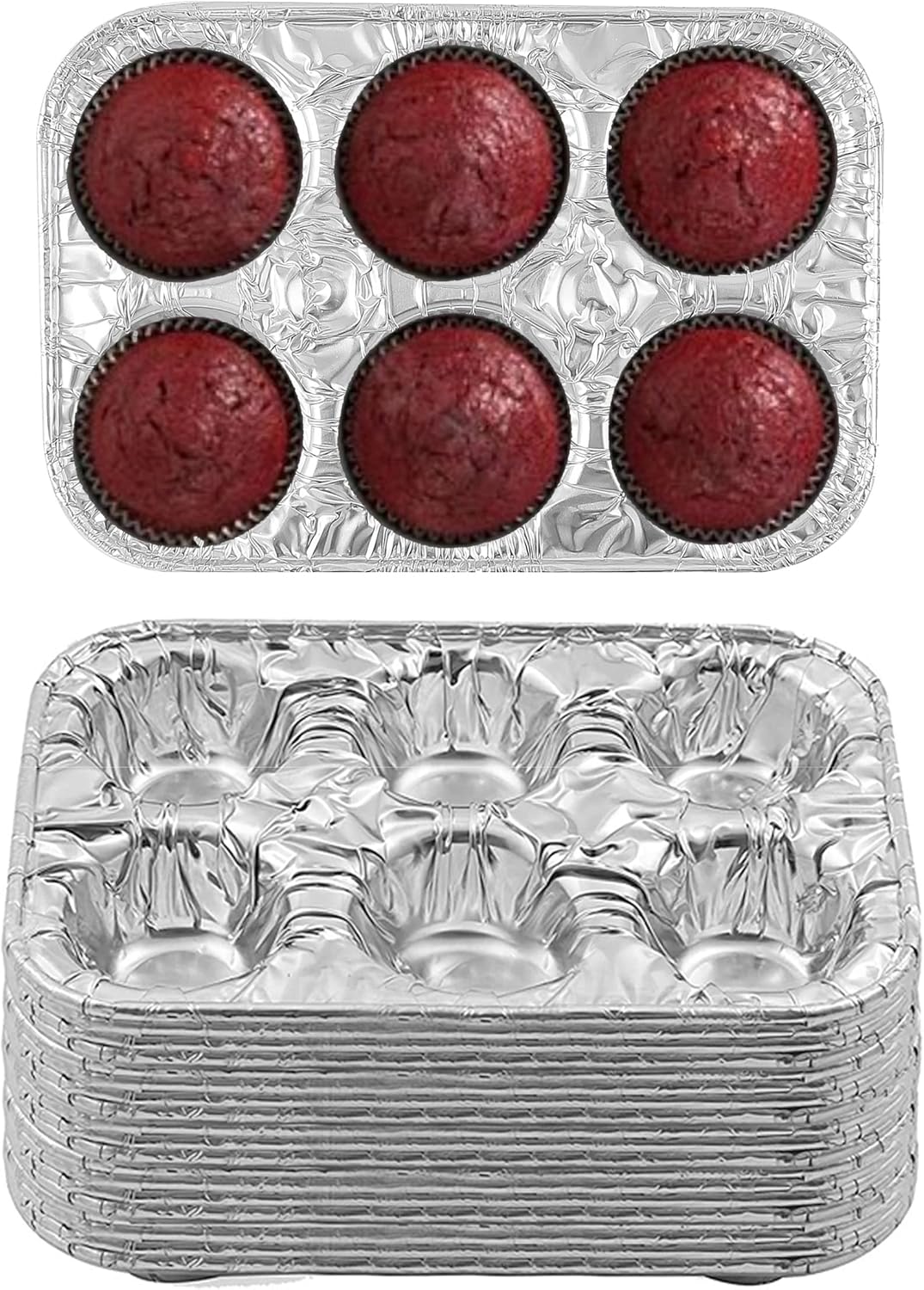PARTY BARGAINS 6-Cup Aluminum Muffin Pans - 20 Pack, Standard Size Disposable Muffin Tin for Baking