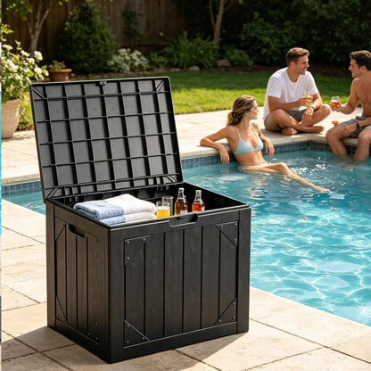 Box,30 Outdoor Storage Gallon Deck Box Outdoor Storage Bench Outside Waterproof Resin Storage Bench, Lockable Patio