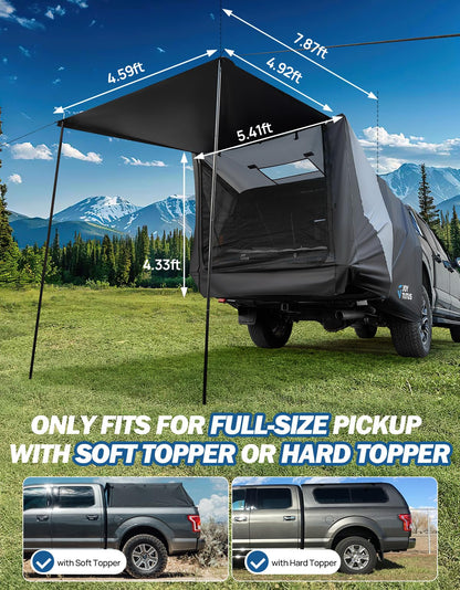 JOYTUTUS Full-Size Truck Tent with Awning and Truck Bed Soft Topper Camper Shell for F150 2015-2025 with 5.5ft Bed