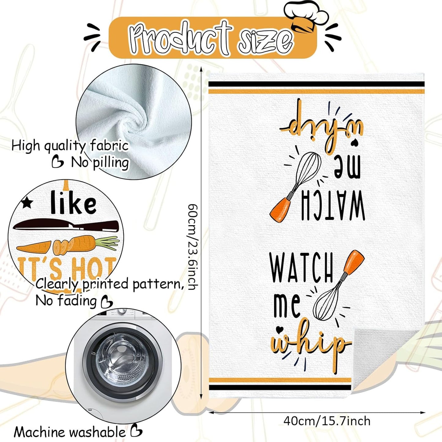 Funny Utensils Kitchen Towels and Dishcloths - Set of 4 Absorbent Drying Tea Towels for Cooking and Baking