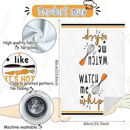 Funny Utensils Kitchen Towels and Dishcloths - Set of 4 Absorbent Drying Tea Towels for Cooking and Baking