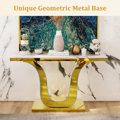 Anewsun Gold Console Table, White and Gold Living Room Sofa Table, 50" Rectangle Console Table for Entryway, Living Room, Office, Foyer, Front Hall, Hallway