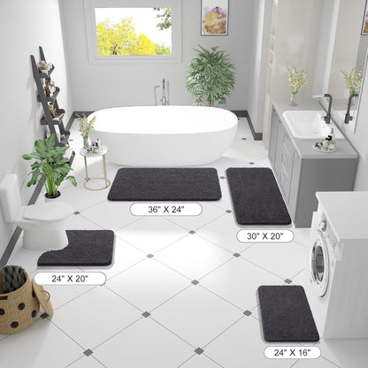 OLANLY Bathroom Runner Rugs - Soft Absorbent Chenille with Rubber Backing | Quick Dry, 47x17, Dark Grey