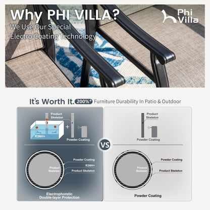 PHI VILLA Patio Dining Table and Chairs for 6,Outdoor Chairs with Textilene Fabric,Quick-Dry and Waterproof,Large Metal Table with Umbrella Hole,Durable and Sturdy for Outside,Garden,Yard