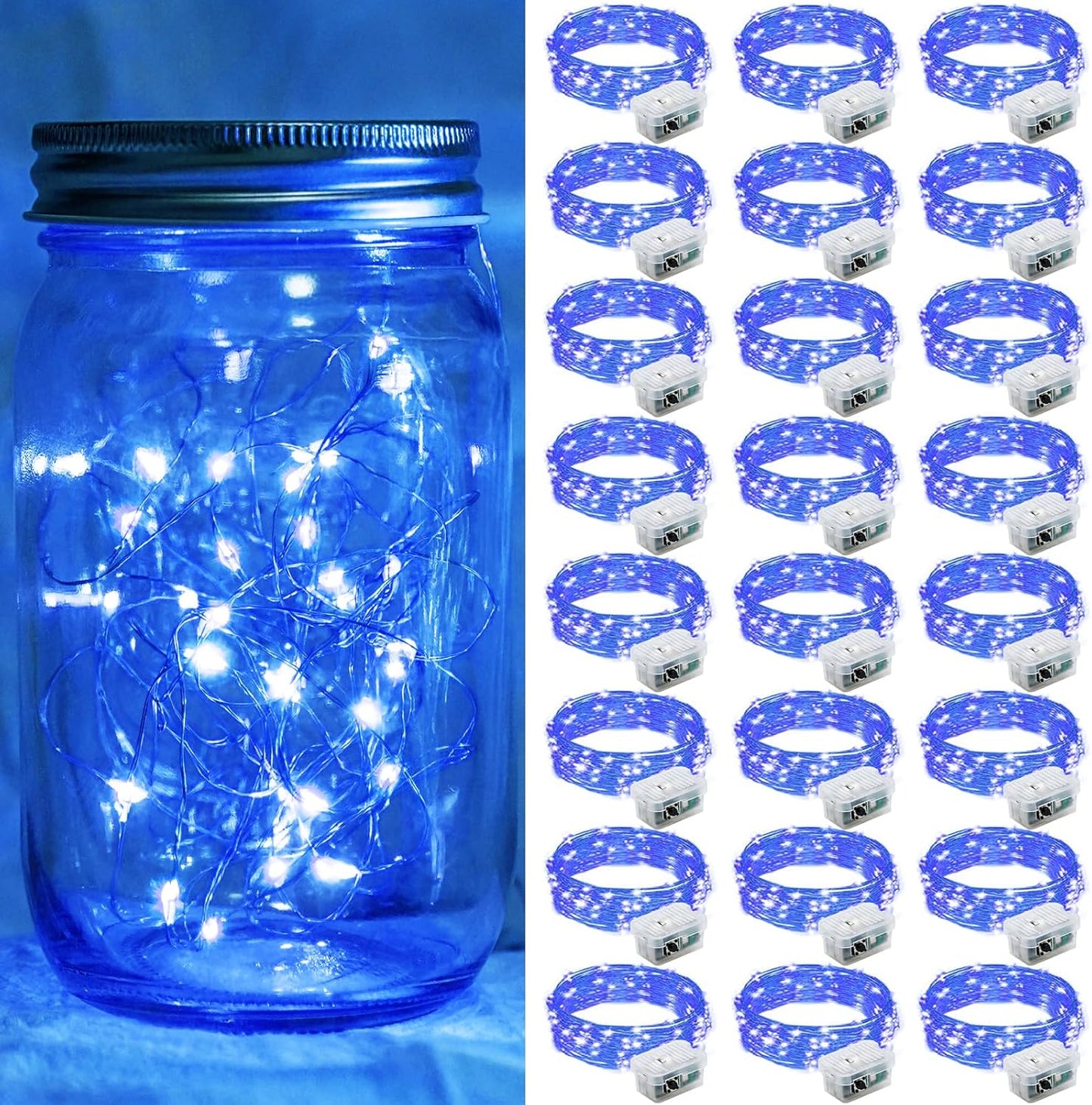 24 Pack 7Ft 20 3 4th Blue Fairy Lights LED Twinkle String Lights Modes Battery Operated Waterproof Firefly Starry
