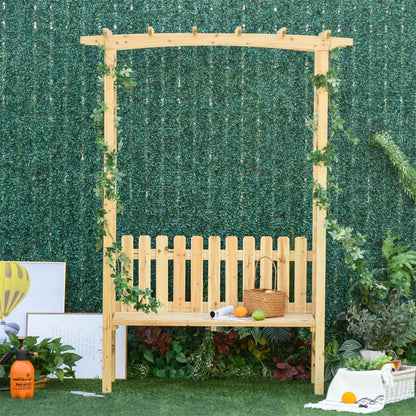 NAAMOTOMOX Garden Bench Wooden Arbor for Side Trellis Climbing Plants with Arch to Grow Flowers, Grapes & Vines, Patio Decor & 2-Person Outdoor Wood Decorative Seating, Natural
