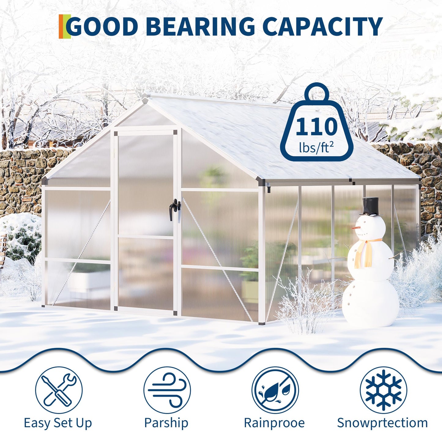 Garvee 8 x 10 FT Greenhouse, Greenhouses for Outside, Polycarbonate Greenhouse with Aluminum Frame, Lockable Door and Ajustable Roof Vent for Backyard, Green Houses for Outside Garden Backyard, Patio