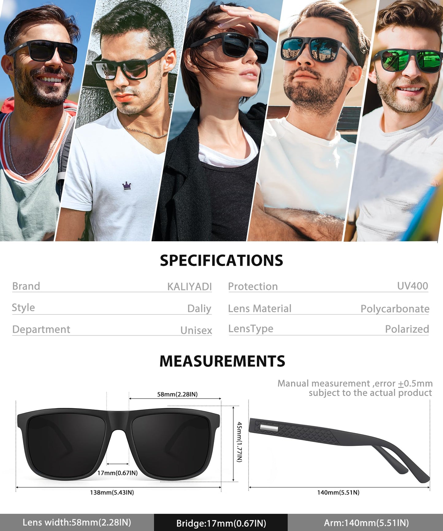 KALIYADI Sunglasses-Men Polarized-Sunglasses Mens Sun glasses: Sun Glasses Polarized UV Protection Unisex Driving Fishing Golf