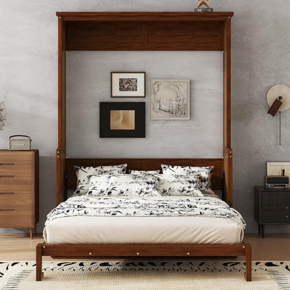 Ball & Cast Queen Size Murphy Bed W/Desk,Horizontal Hidden Wall Bed W/Gas Struts,Space-Saving Murphy Bed Cabinet for Home Office,Apartment,Guest Room,Walnut