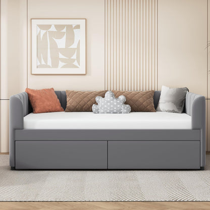 Bellemave Twin Size Daybed with 2 Storage Drawers & Upholstered Ergonomic Design Backrest,Velvet Day Bed Wood Slats, Modern Space Saving Sofabed for Bedroom,Living Room, Easy Assembly (Gary)