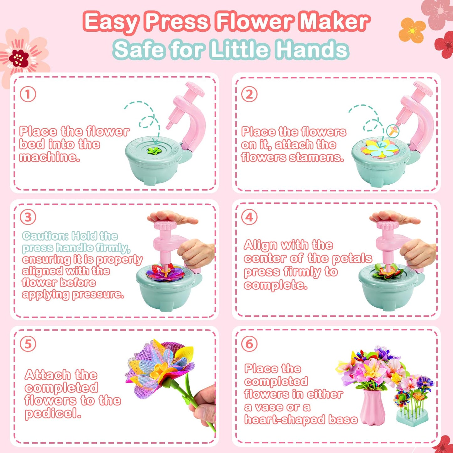 Loshuer Fabric Flower Bouquets Toys, Flower Making Kit for Kids Ages 3+, DIY Arts and Crafts Activity for Preschool Toddlers, Screen-Free Craft Gifts for Girls, Home Classroom Craft Play