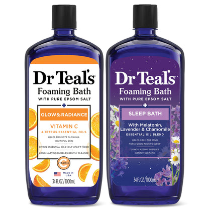 Dr Teal's Foaming Bath with Pure Epsom Salt, Relax & Relief with Eucalyptus & Spearmint, 34 fl oz (Pack of 2)