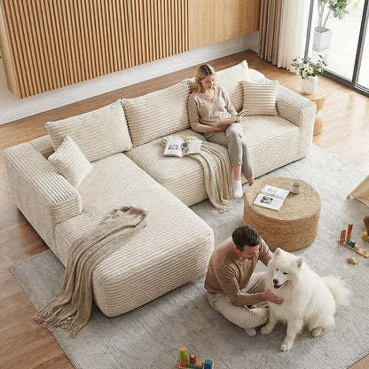 EVLIQUIL L-Shaped Modular Sectional Sofa 103.5" Beige - No Assembly Couch for Living Room, High Resilience Sponge & Spring Support